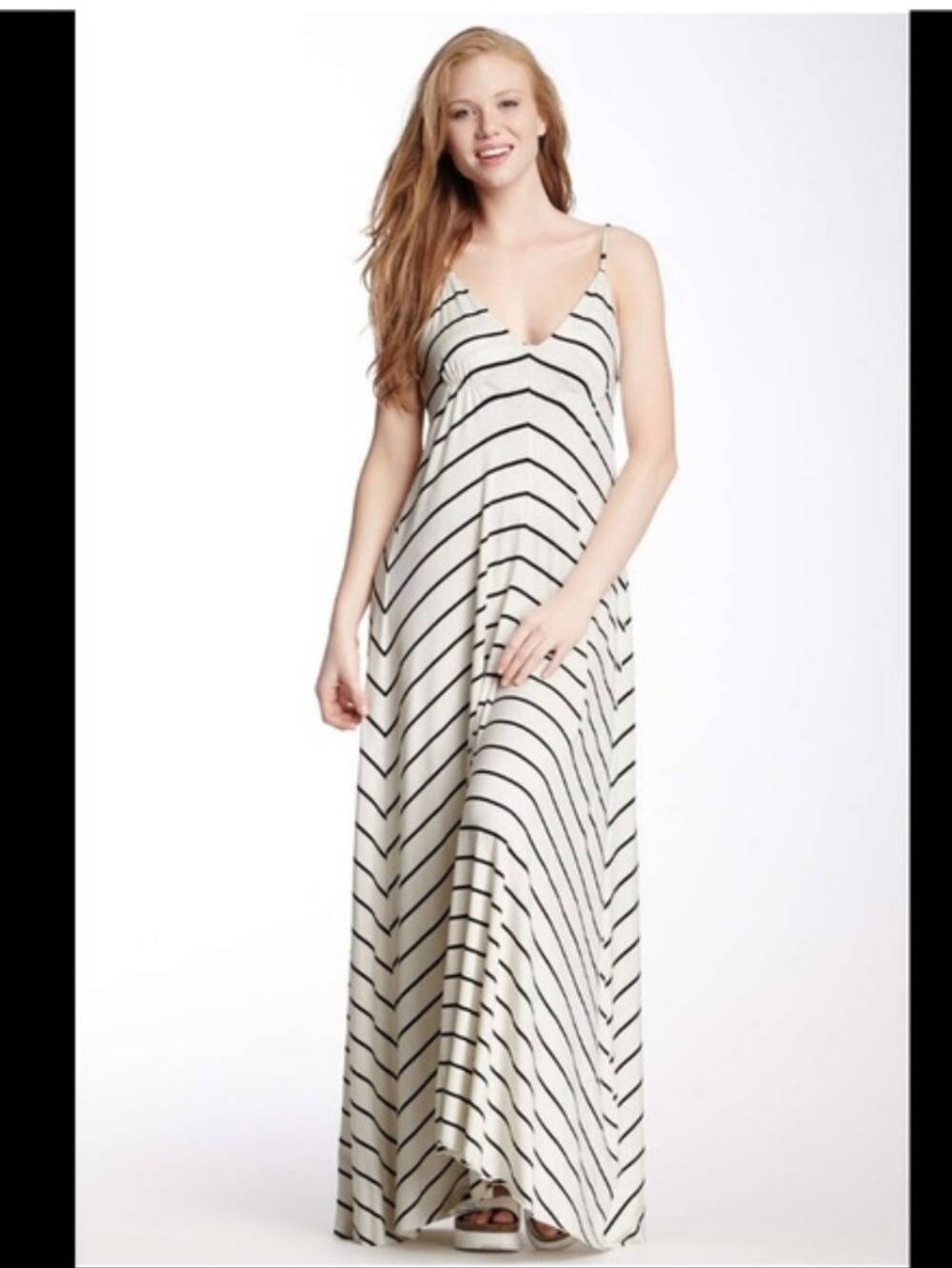 Striped V-Neck Maxi Dress in Navy & White